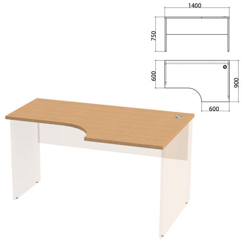 Столешница стола эргономичного "Этюд",1400х900х750 мм, правый, бук бавария, 401668-55