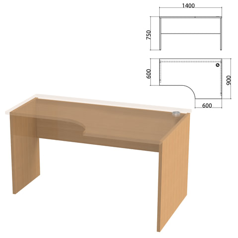 Каркас стола эргономичного "Этюд", 1400х900х750 мм, правый, бук бавария, 401669-55