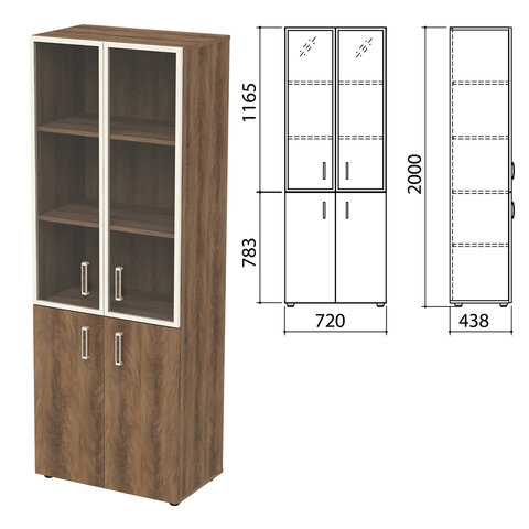 Шкаф закрытый со стеклом в алюминиевой рамке "Приоритет", 720х438х2000 мм, 4 полки, лагос (КОМПЛЕКТ)