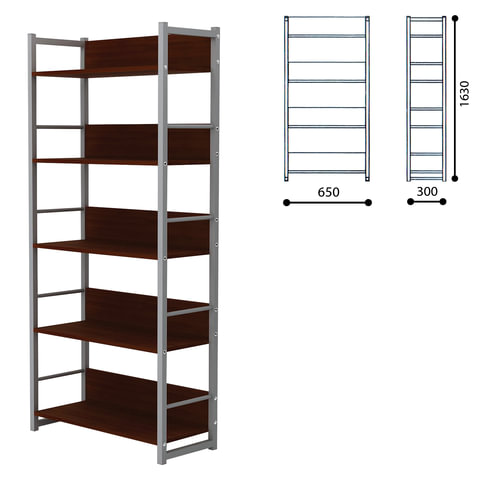 Стеллаж на металлокаркасе, 1630х650х300 мм, серый каркас, 5 полок ЛДСП орех, Д-343