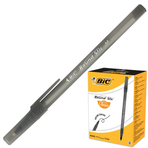 Ручка шариковая BIC "Round Stic", ЧЕРНАЯ, корпус черный, узел 1 мм, линия письма 0,32 мм, 920568